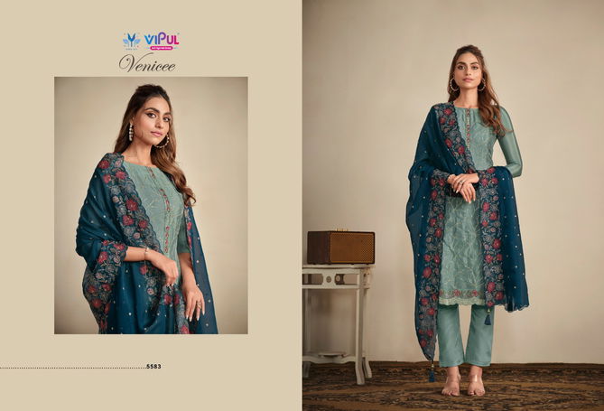 Venicee By Vipul Chinnon Embroidery Designer Salwar Suits Wholesale Price In Surat